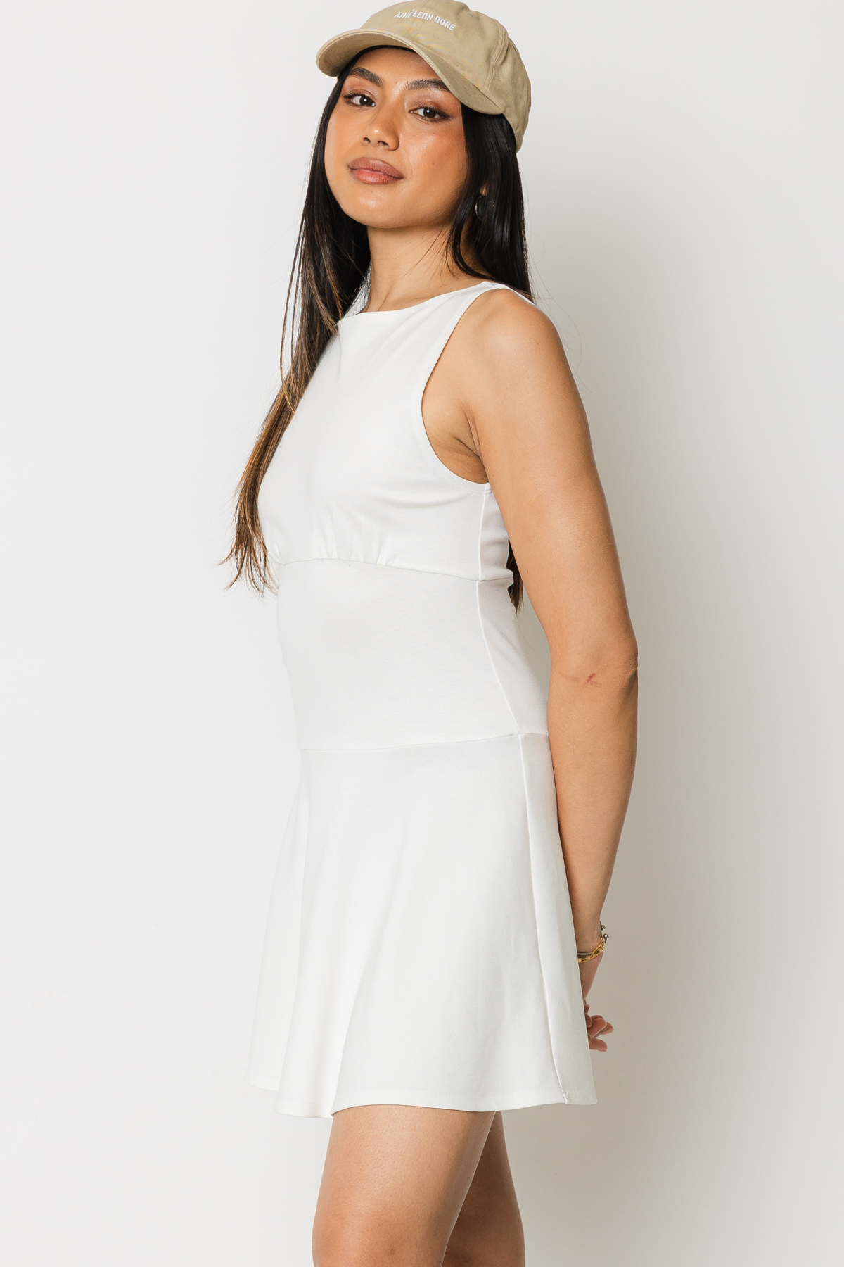 Flared Crepe Knit Mini Dress