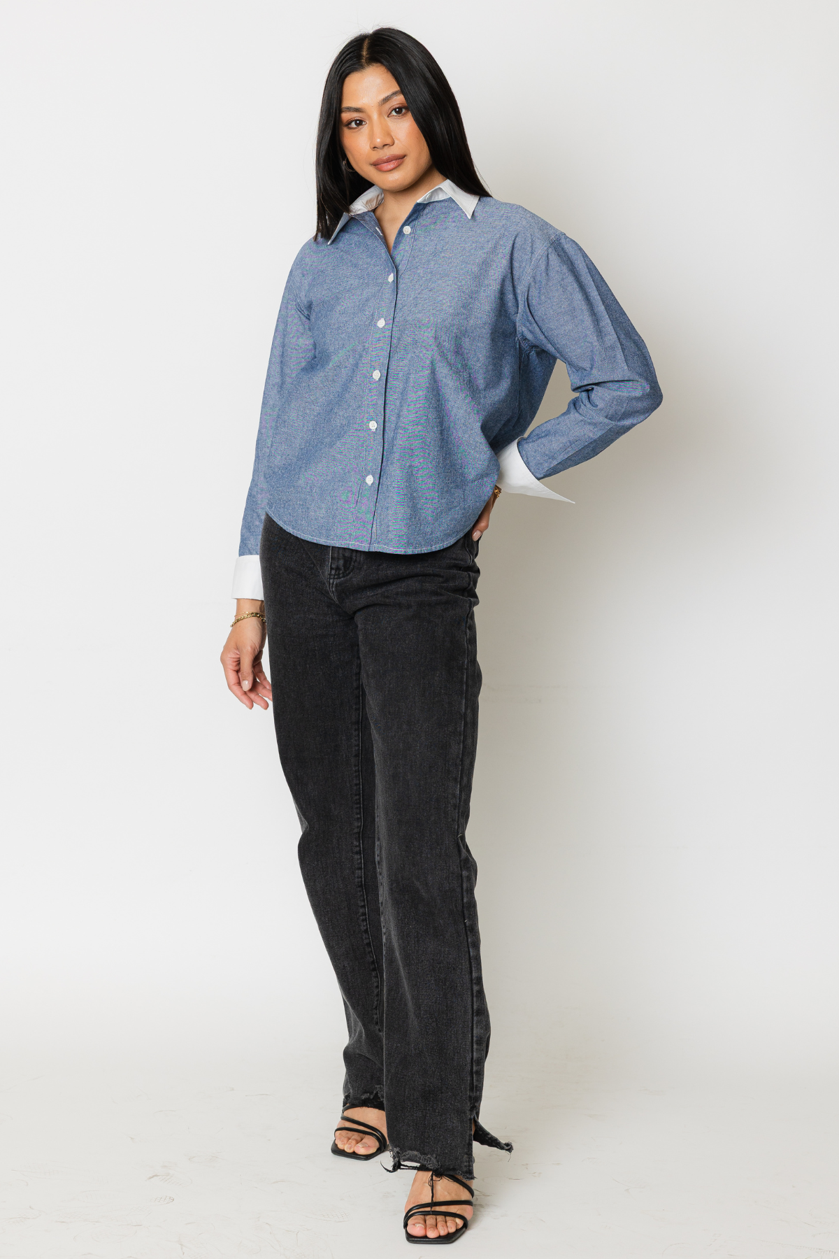Chambray Contrast Button Shirt