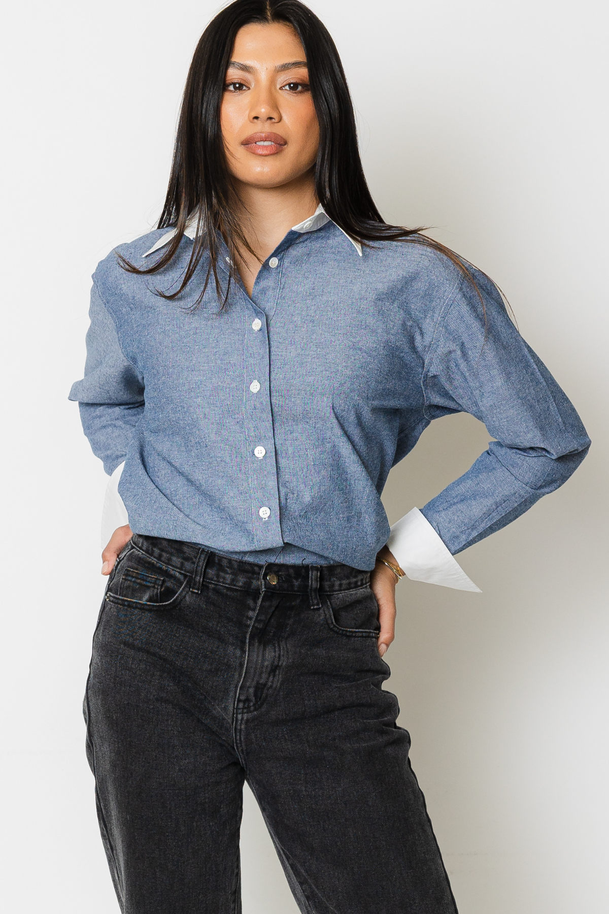 Chambray Contrast Button Shirt