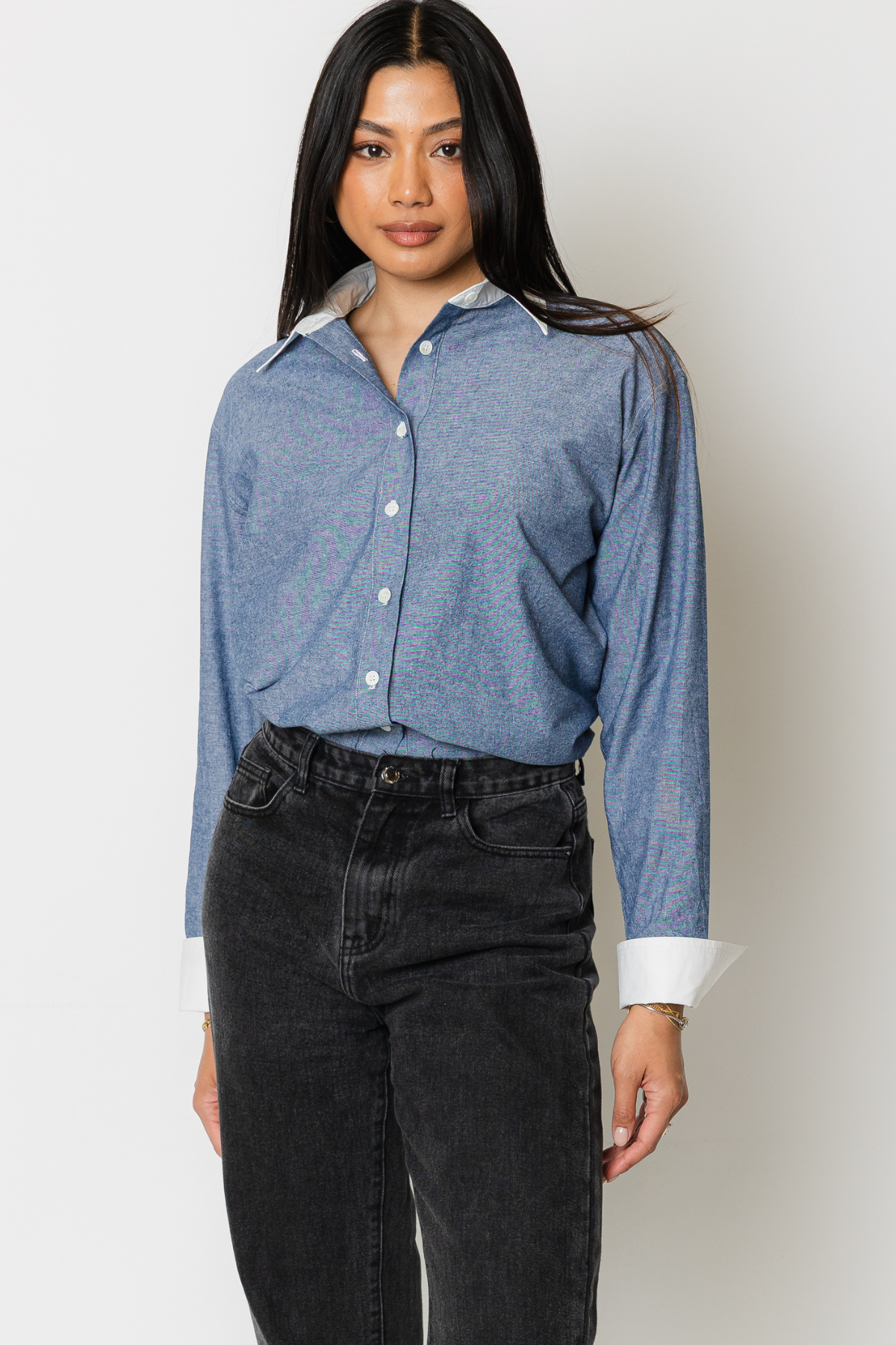 Chambray Contrast Button Shirt
