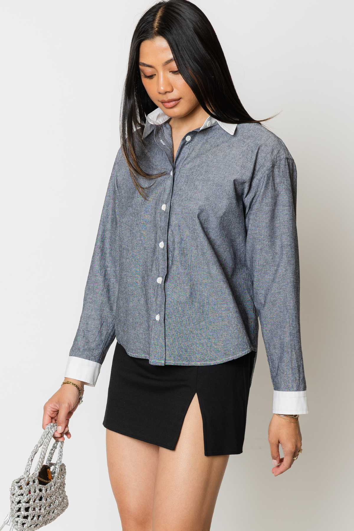 Chambray Contrast Button Shirt