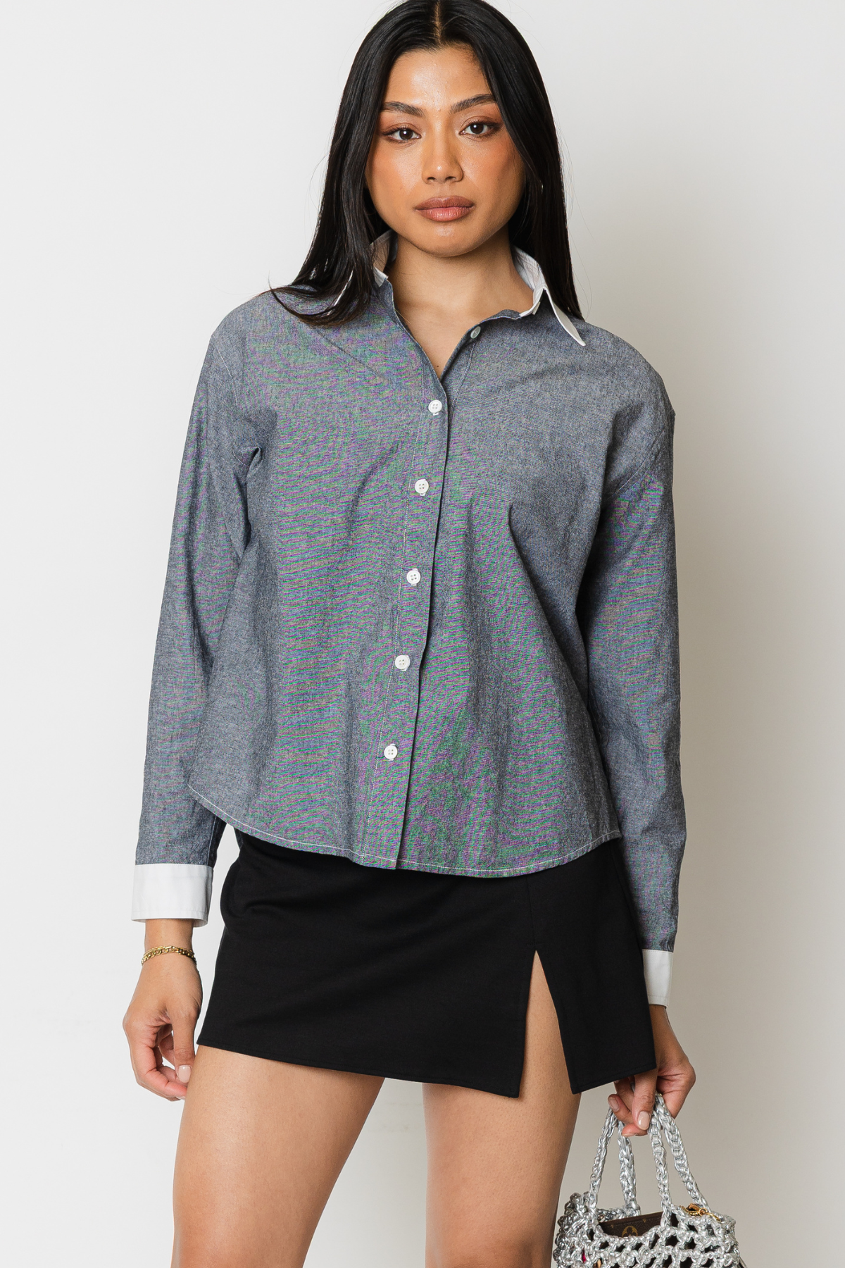 Chambray Contrast Button Shirt