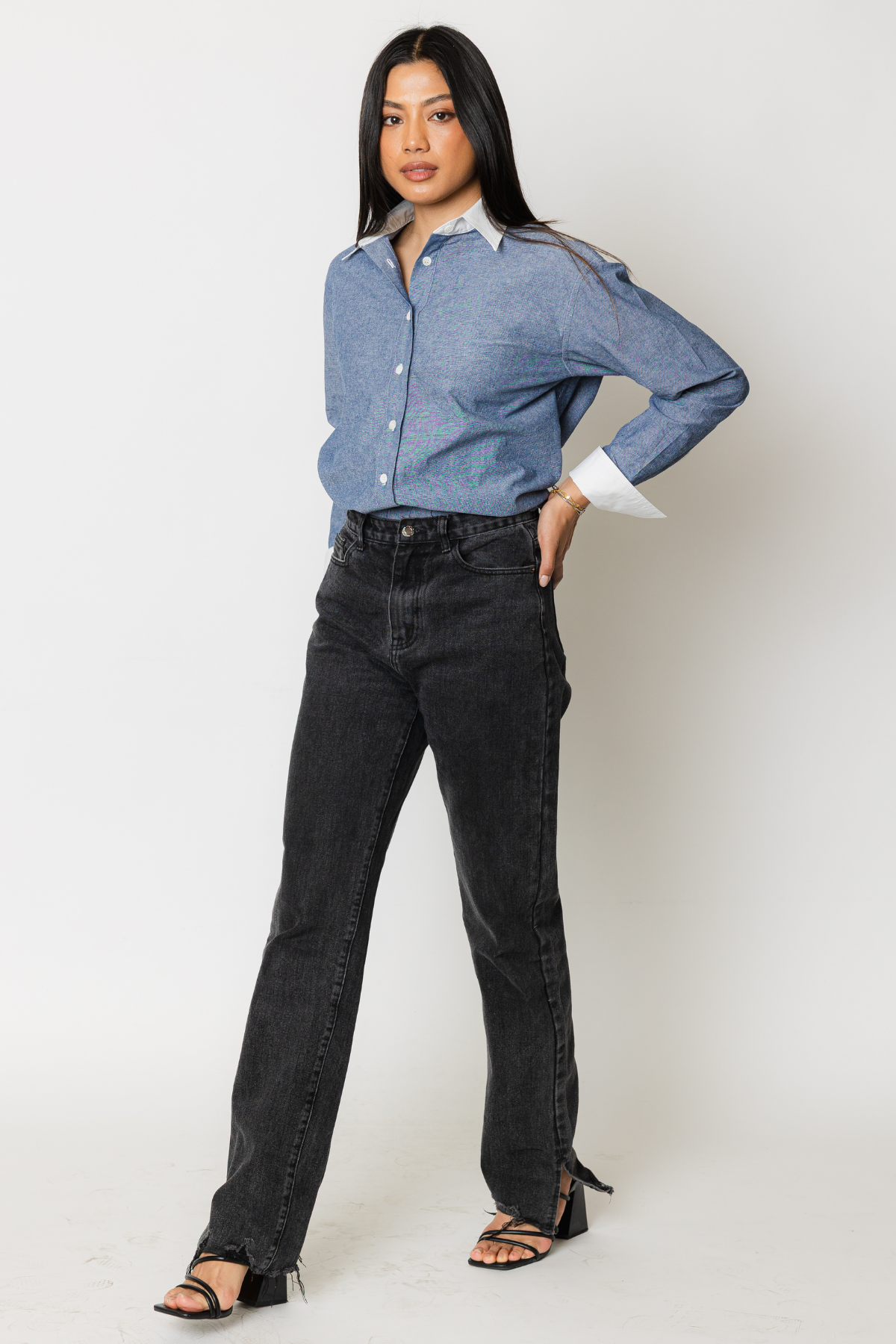 Chambray Contrast Button Shirt