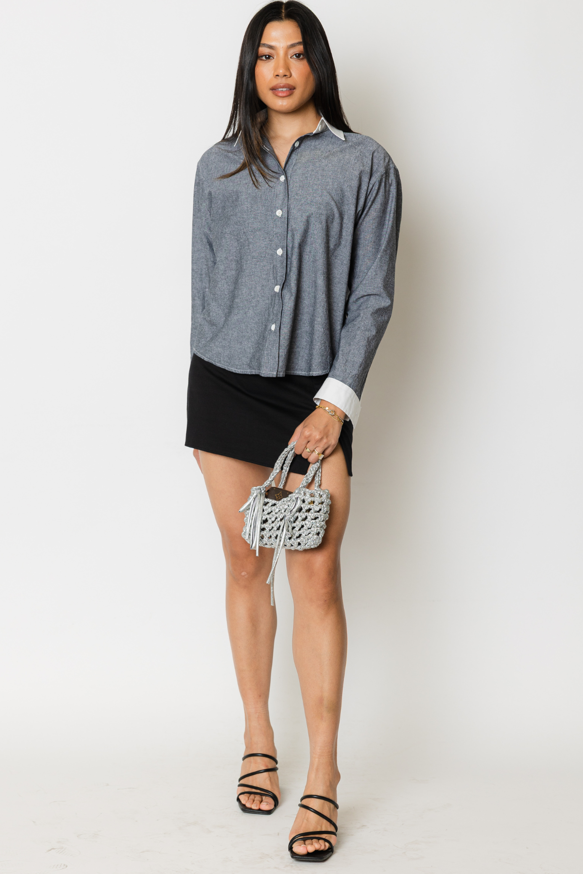 Chambray Contrast Button Shirt