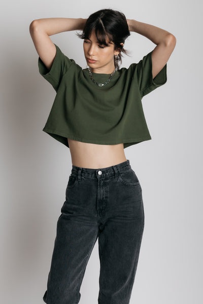olive boxy tee