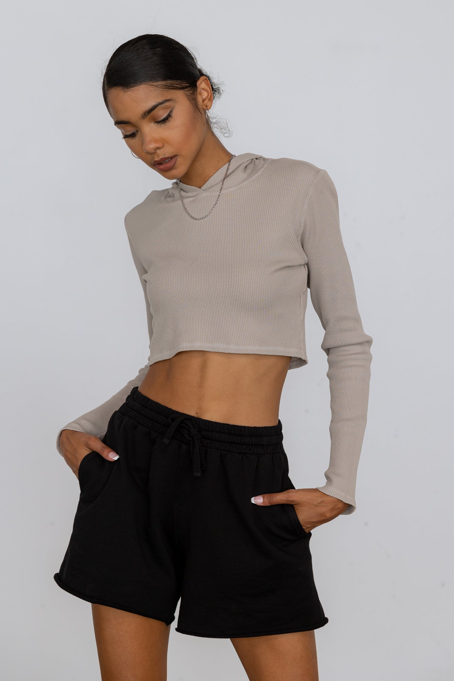 Waffle Hoodie Crop Top
